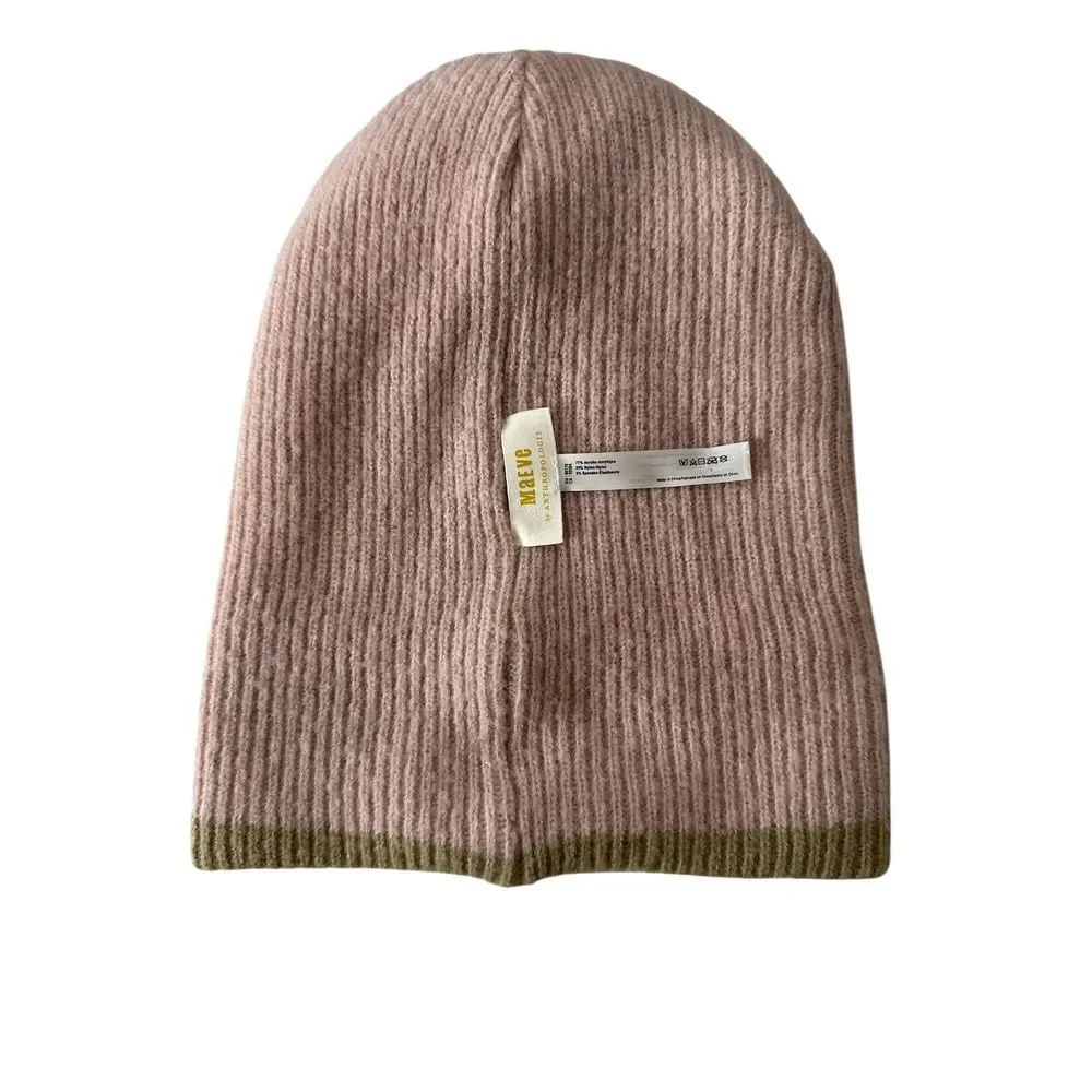 Anthropologie Maeve Beanie Hat One Size‎ Pink Beige Winter Warm Knit Skater